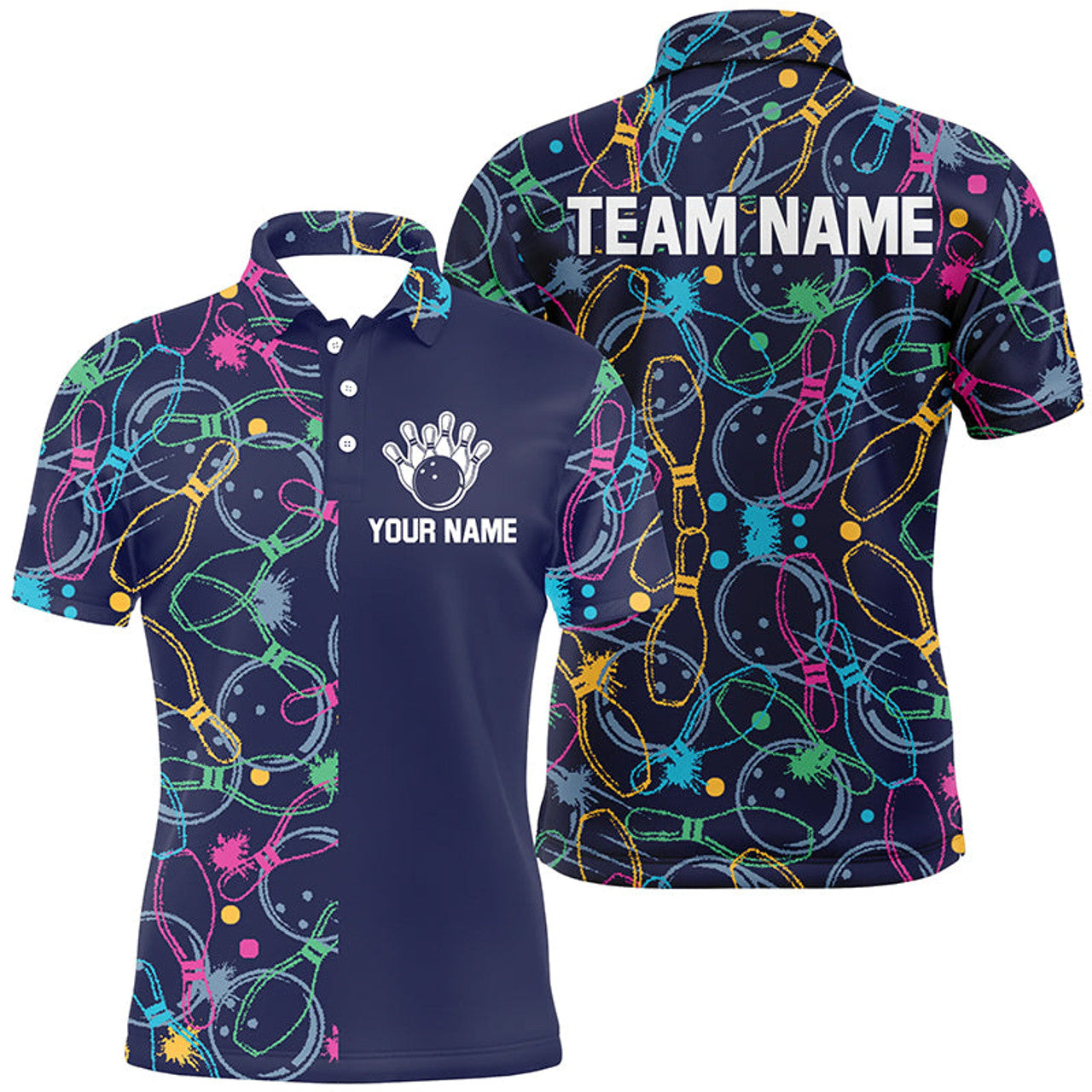 Custom Customized Men Bowling Polo Shirts, Bowling Team Jerseys Bowling League Outfits
