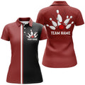 Custom Personalized Red White And Black Retro Bowling Polo Shirt For Women Custom Vintage Bowling Team Jerseys