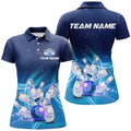 Custom Women Bowling Polo Shirts Custom Blue Lightning Thunder Bowling Team Jersey, Gift For Team Bowlers