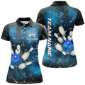 Custom Women Bowling Polo Shirts Custom Blue Lightning Thunder Bowling Team Jersey, Gift For Team Bowlers