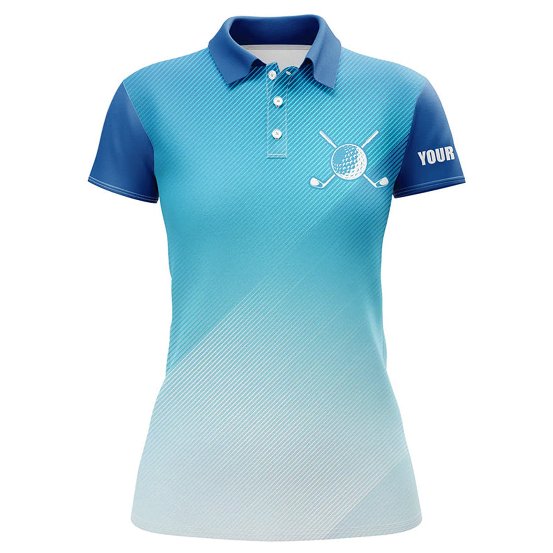 Custom Womens Golf Polo Shirts Custom Blue Pattern Sport Golf Attire For Women