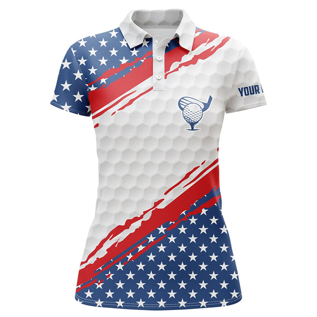 Custom Women Golf Polo Shirts American Flag Custom Patriotic Red, White, And Blue Golf Shirt For Women