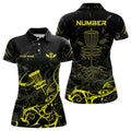 Custom Yellow Camo Black Womens Disc Golf Polo Shirt Custom Disc Golf Basket Tree Personalized Golf Gift