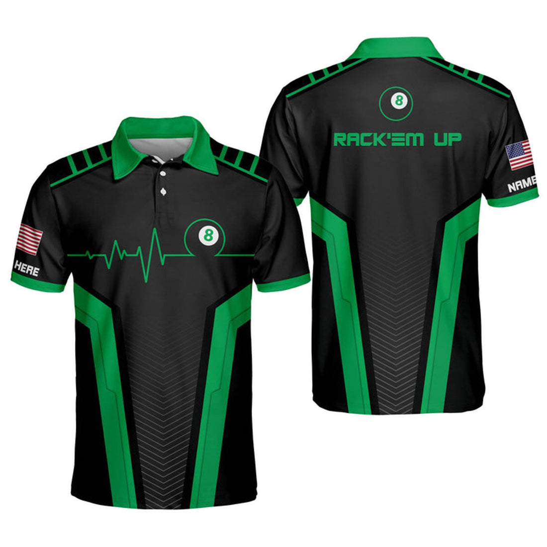 Custom 3D All Over Print Funny Heartbeat Billiard Rack'Em Up Eight Ball Pool Polo Shirt, Gift for Men Women