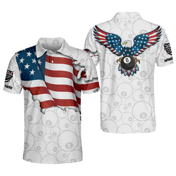 Custom Men's Billiard Dry Fit Short Sleeve Shirts, Eagle Shirt, Flag Billiard Polo Shirt