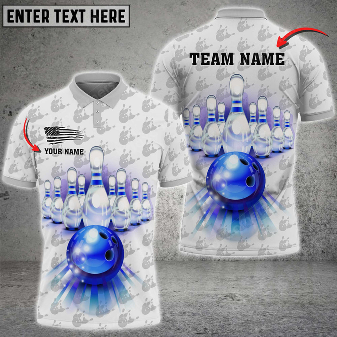 Custom Bowling And Pins Pattern Multicolored Bowling Jerseys Custom Name And Team 3D Polo Shirt