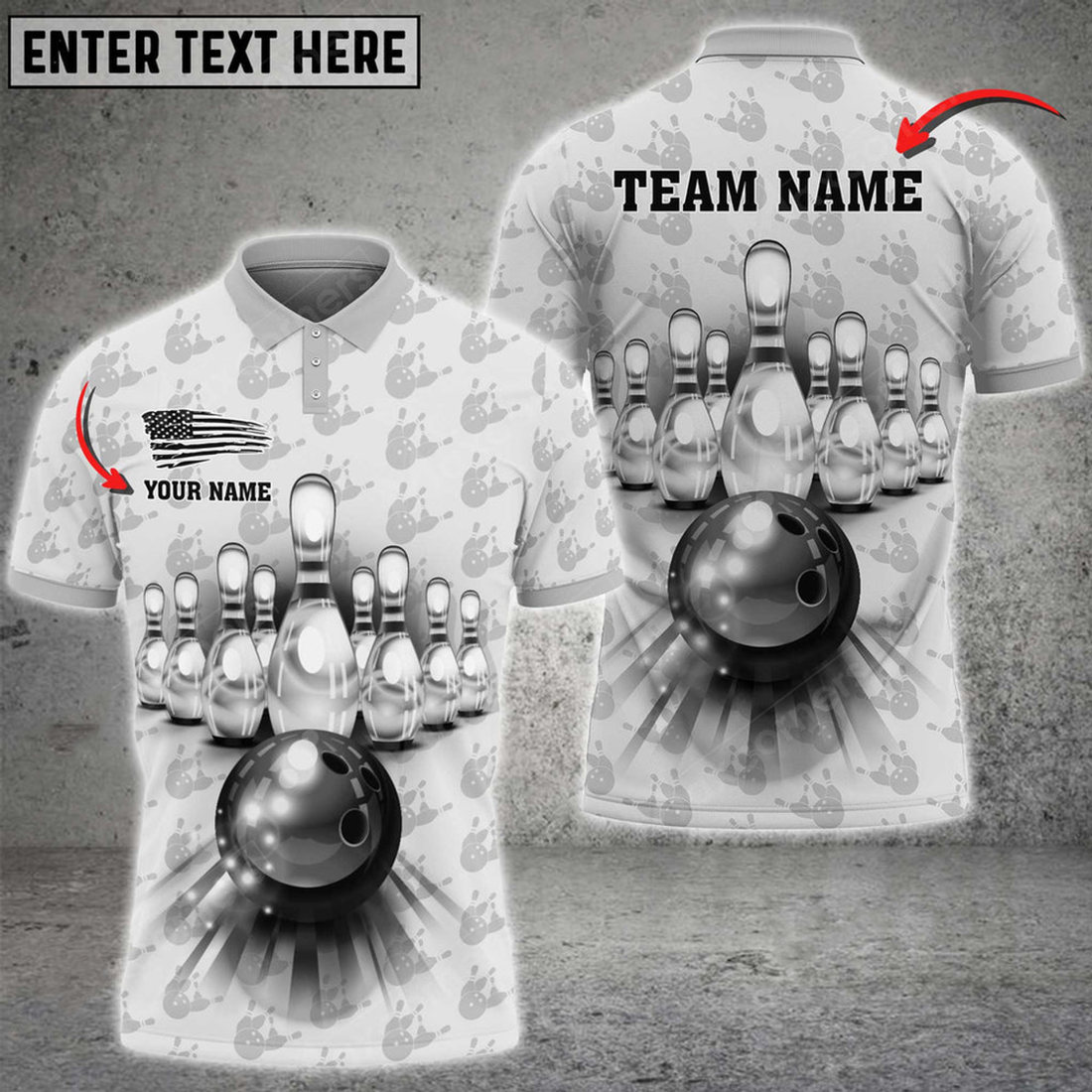 Custom Bowling And Pins Pattern Multicolored Bowling Jerseys Custom Name And Team 3D Polo Shirt