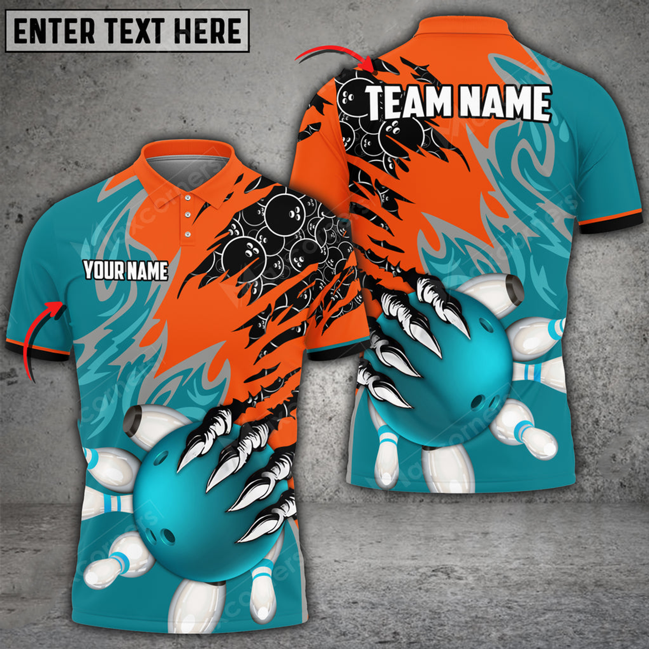 Custom Bowling And Pins Evil Art Pattern Multicolored Bowling Jerseys Custom Name And Team 3D Polo Shirt