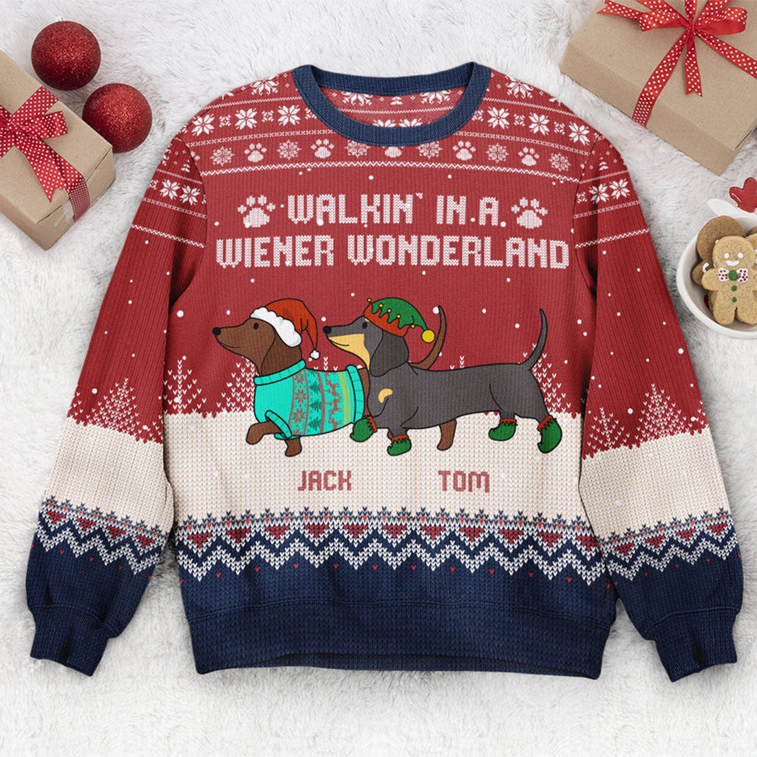 FUNSTUFFPRINT Custom  Dachshund Through The Snow  Ugly  Sweater