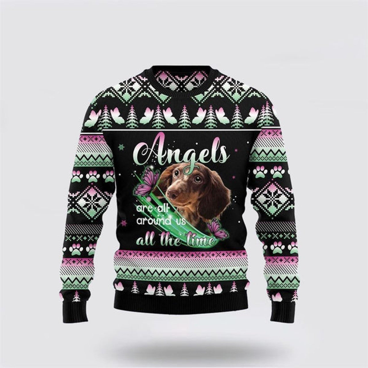 FUNSTUFFPRINT Dachshund Angel Dog Ugly Christmas Sweater For Men And Women, Gift For Christmas, Best Winter Christmas Outfit Ugly  Sweater