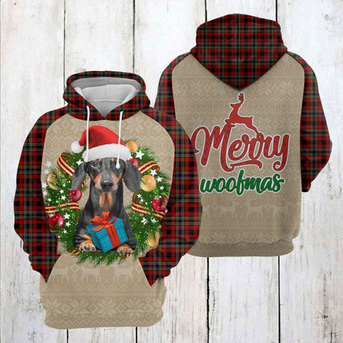 FUNSTUFFPRINT 3D Dachshund Christmas Awesome All Over 3D Hoodie and Zip Hoodie