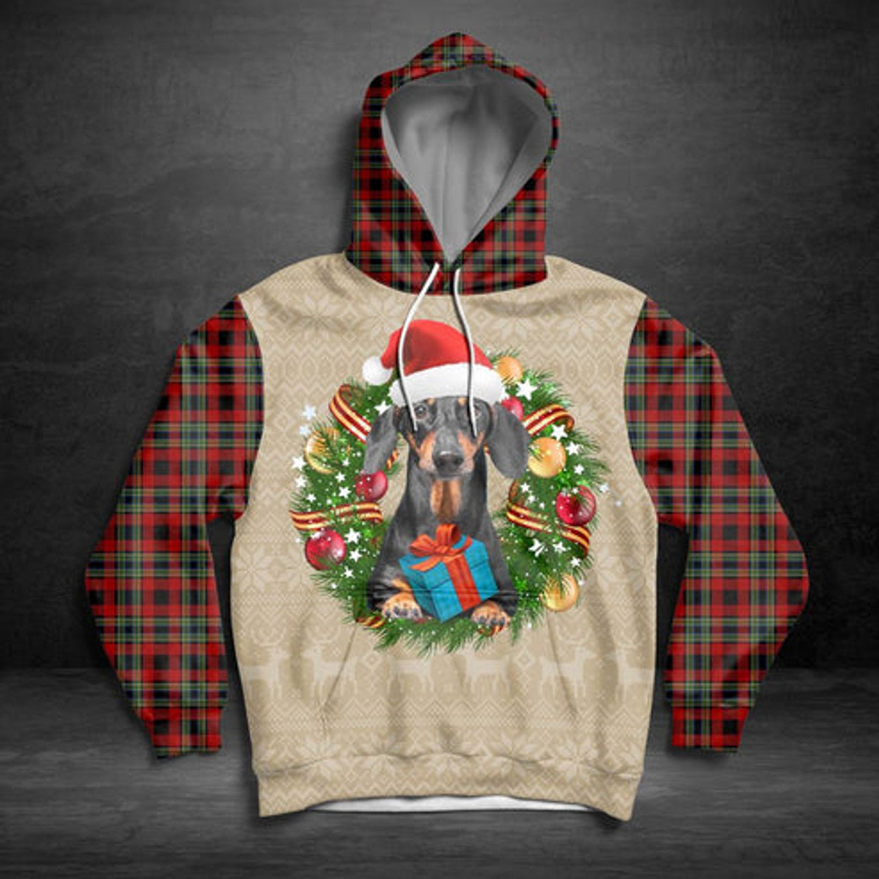 FUNSTUFFPRINT 3D Dachshund Christmas Awesome All Over 3D Hoodie and Zip Hoodie