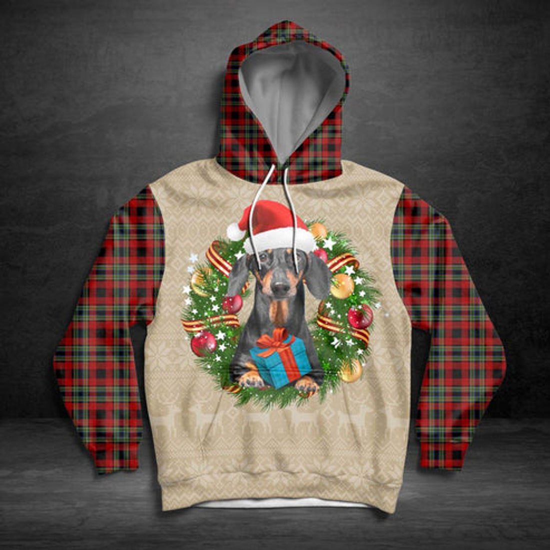 FUNSTUFFPRINT 3D Dachshund Christmas Awesome All Over 3D Hoodie and Zip Hoodie