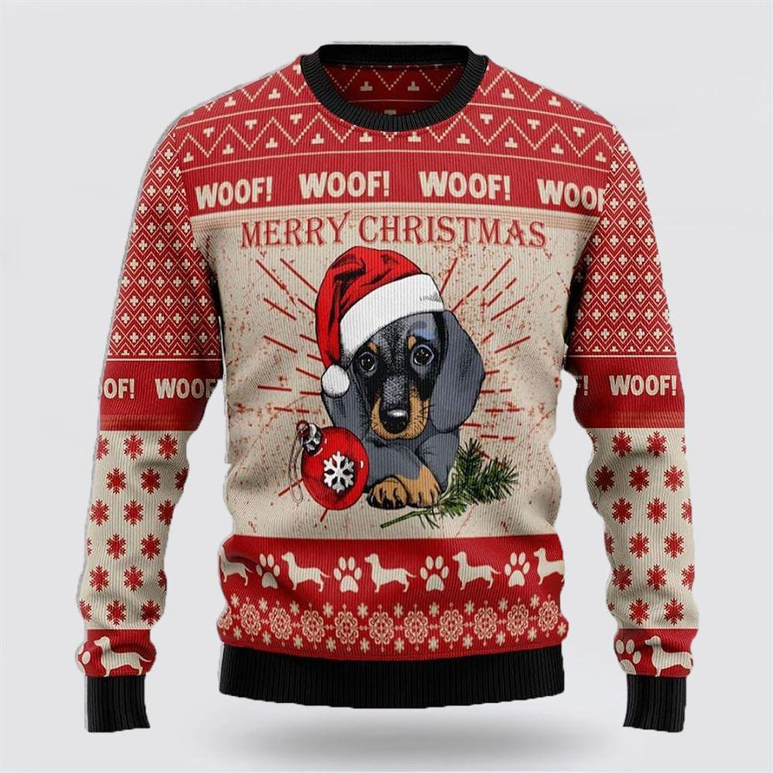 FUNSTUFFPRINT Dachshund Christmas Dog Ugly Sweaters 3D - Gifts For Dog Lover Ugly Sweater