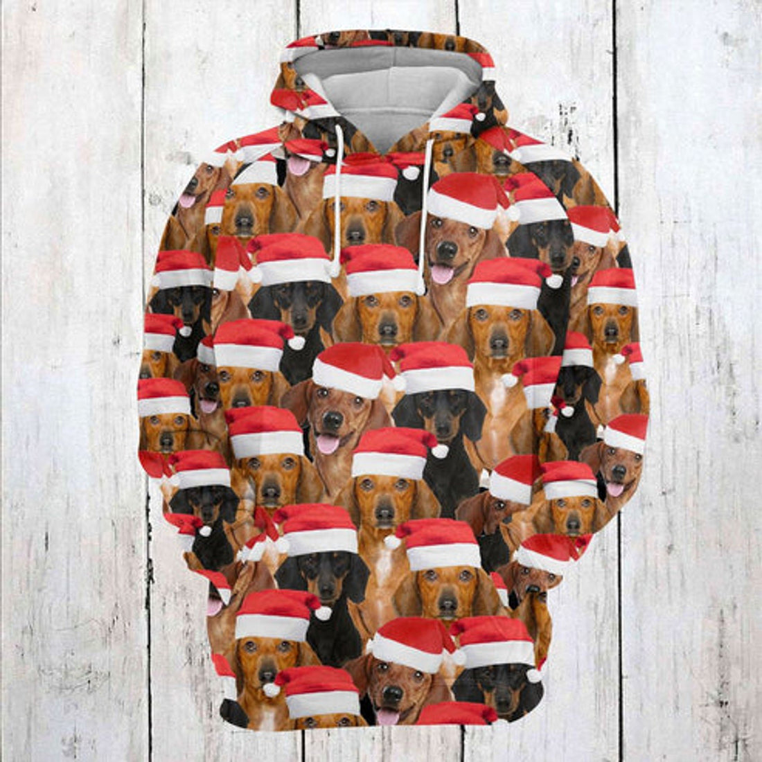 FUNSTUFFPRINT 3D Dachshund Christmas Group All Over 3D Hoodie and Zip Hoodie