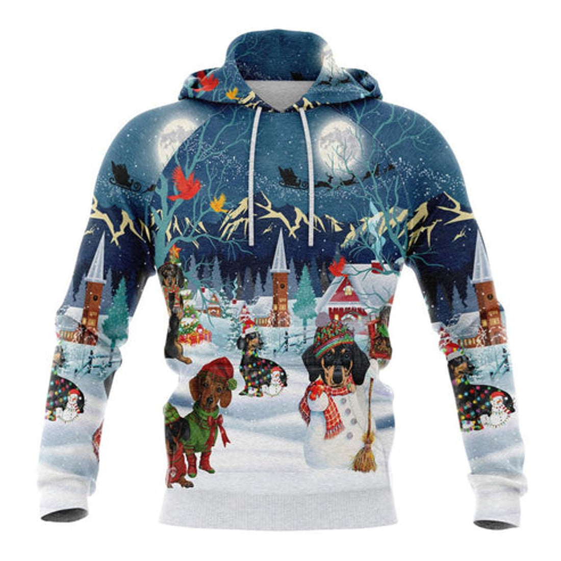 FUNSTUFFPRINT 3D Dachshund Christmas Night All Over 3D Hoodie and Zip Hoodie