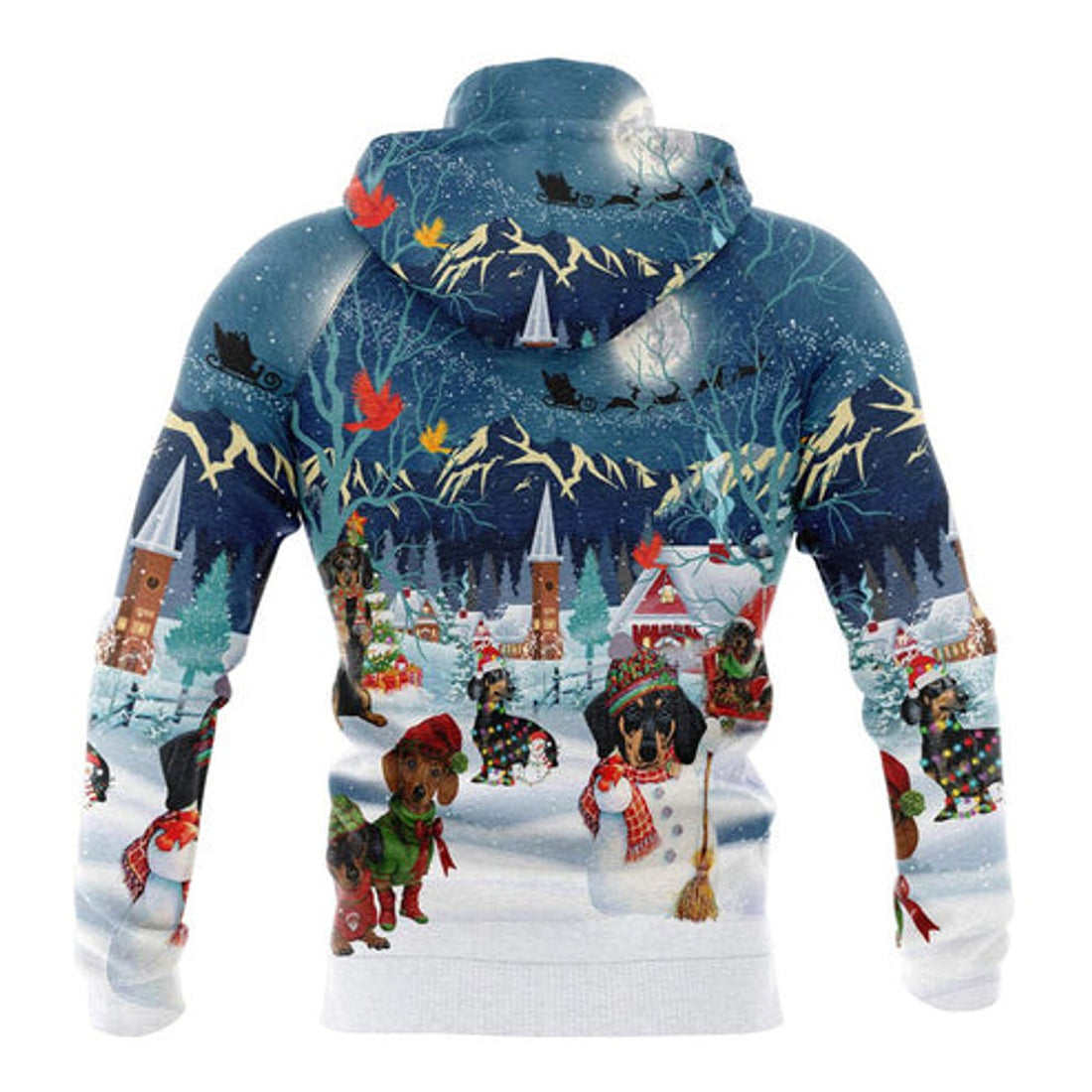 FUNSTUFFPRINT 3D Dachshund Christmas Night All Over 3D Hoodie and Zip Hoodie