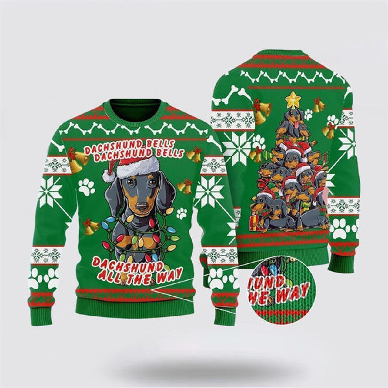 FUNSTUFFPRINT Dachshund Dog Bells Christmas Ugly Christmas Sweater For Men And Women, Gift For Christmas, Best Winter Christmas Outfit Ugly  Sweater