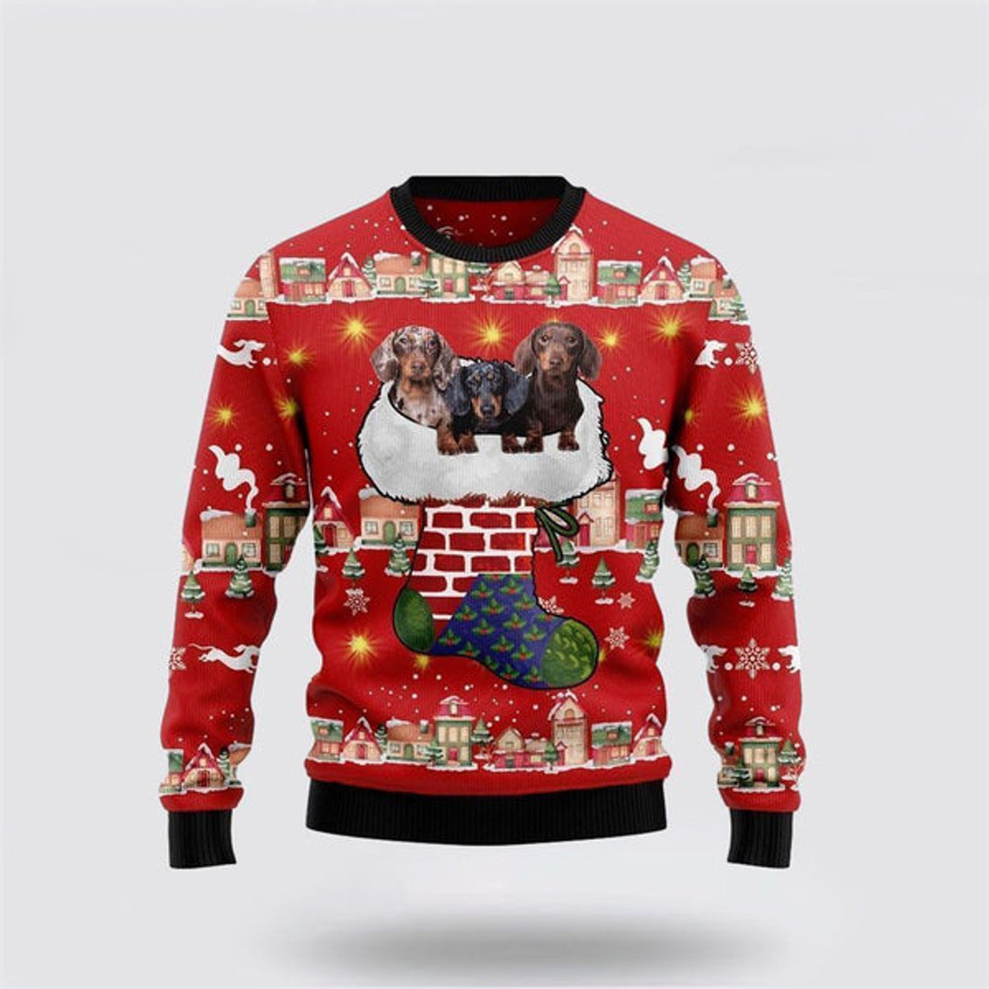 FUNSTUFFPRINT Dachshund Dog Light Up Ugly Christmas Sweater For Men And Women, Gift For Christmas, Best Winter Christmas Outfit Ugly  Sweater