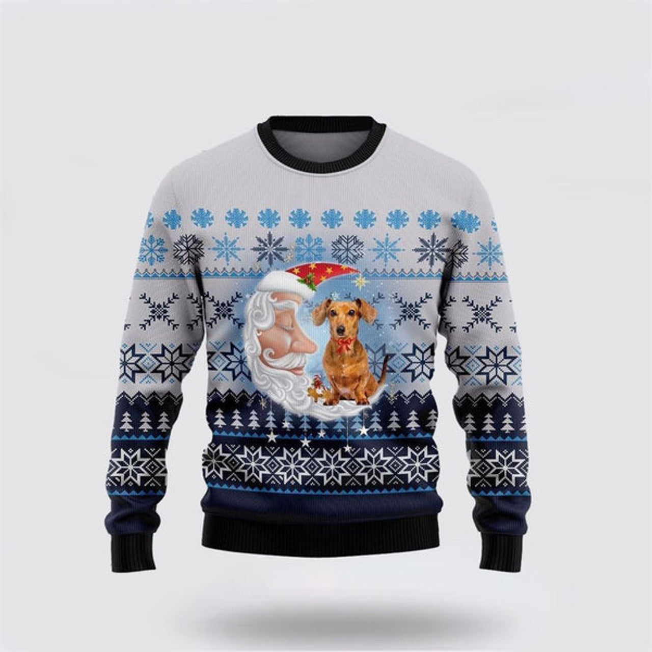 FUNSTUFFPRINT Dachshund Dog Love Santa Moon Ugly Christmas Sweater For Men And Women, Gift For Christmas, Best Winter Christmas Outfit Ugly  Sweater