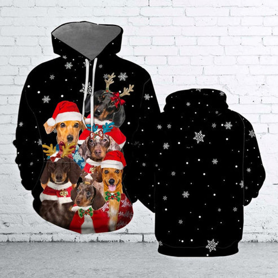 FUNSTUFFPRINT 3D Dachshund Dog Merry Christmas All Over 3D Hoodie and Zip Hoodie