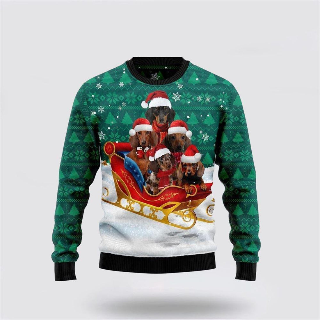 FUNSTUFFPRINT Dachshund Dog Snow Ugly Christmas Sweater – Dog Lover Christmas Sweater Ugly  Sweater