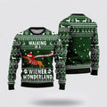 FUNSTUFFPRINT Dachshund Dog Walking In A Wiener Wonderland Ugly Christmas Sweater For Men And Women, Gift For Christmas, Best Winter Christmas Outfit Ugly  Sweater