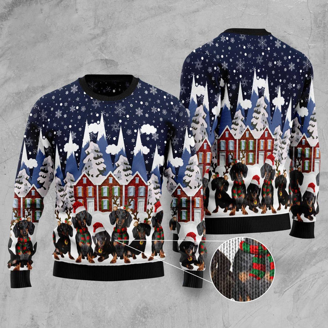 FUNSTUFFPRINT Dachshund Family Ugly Christmas Sweater, Christmas Sweater, Ugly Sweater, Funny Xmas Sweaters Ugly Sweater