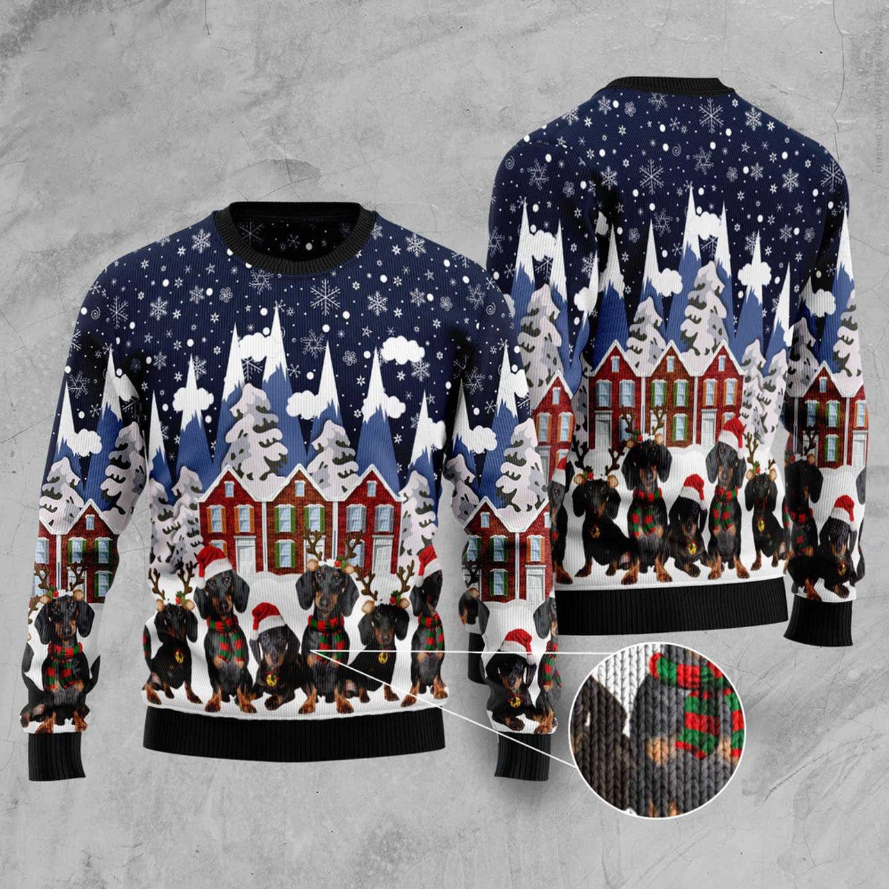 FUNSTUFFPRINT Dachshund Family Ugly Christmas Sweater, Christmas Sweater, Ugly Sweater, Funny Xmas Sweaters Ugly Sweater