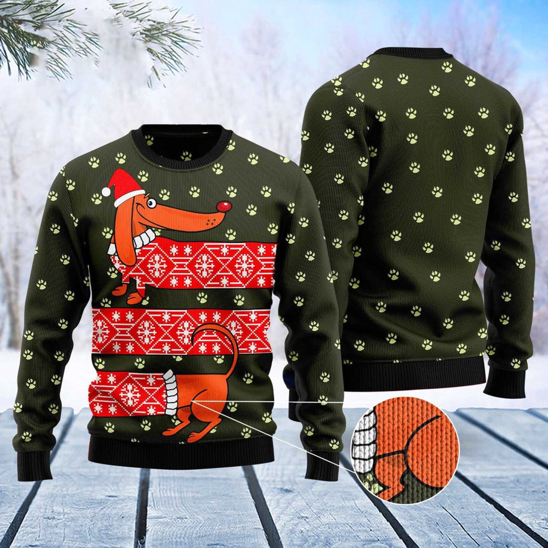 FUNSTUFFPRINT Dachshund Funny Christmas Ugly Christmas Sweater, Christmas Sweater, Ugly Sweater, Funny Xmas Sweaters Ugly Sweater