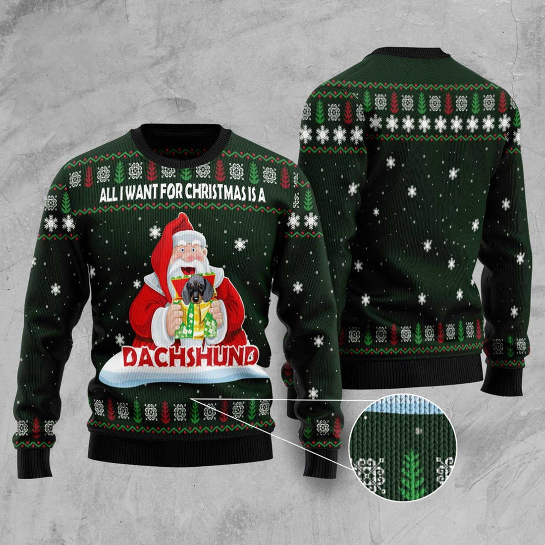 FUNSTUFFPRINT Dachshund Gift Ugly Christmas Sweater, Christmas Sweater, Ugly Sweater, Funny Xmas Sweaters Ugly Sweater