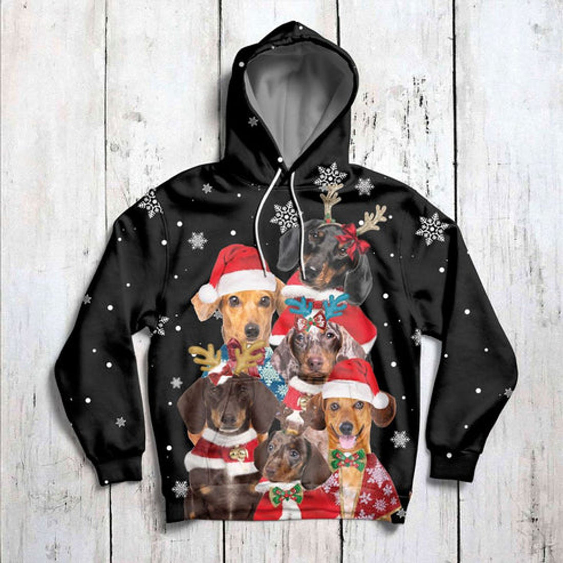 FUNSTUFFPRINT 3D Dachshund Hello Christmas All Over 3D Hoodie and Zip Hoodie
