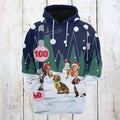 FUNSTUFFPRINT 3D Dachshund Playing Christmas All Over 3D Hoodie and Zip Hoodie