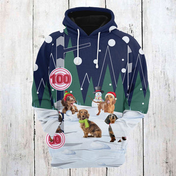 FUNSTUFFPRINT 3D Dachshund Playing Christmas All Over 3D Hoodie and Zip Hoodie