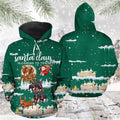 FUNSTUFFPRINT 3D Dachshund Santa Is Coming To Town All Over 3D Hoodie and Zip Hoodie
