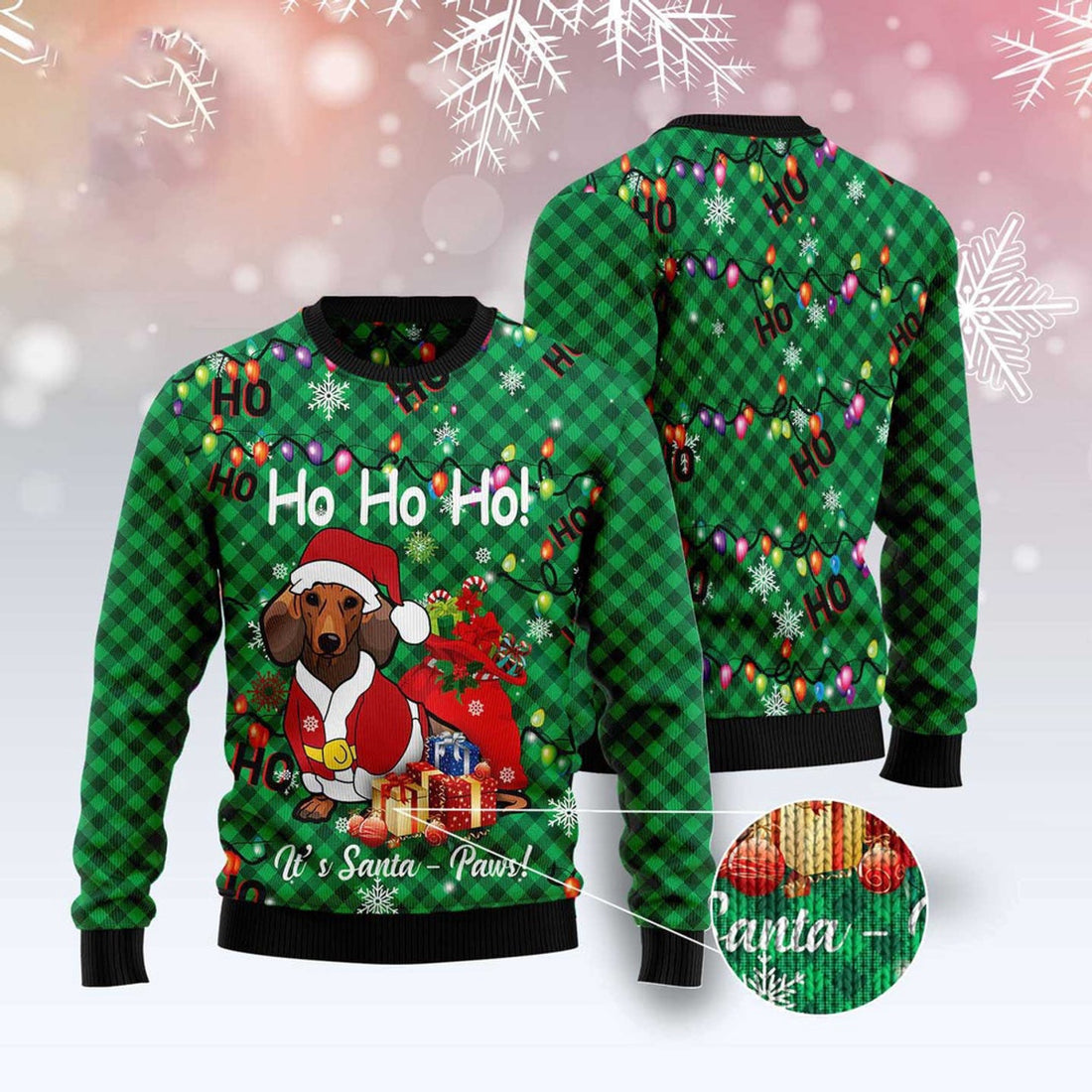FUNSTUFFPRINT Dachshund Santa Paw Ugly Christmas Sweater, Christmas Sweater, Ugly Sweater, Funny Xmas Sweaters Ugly Sweater