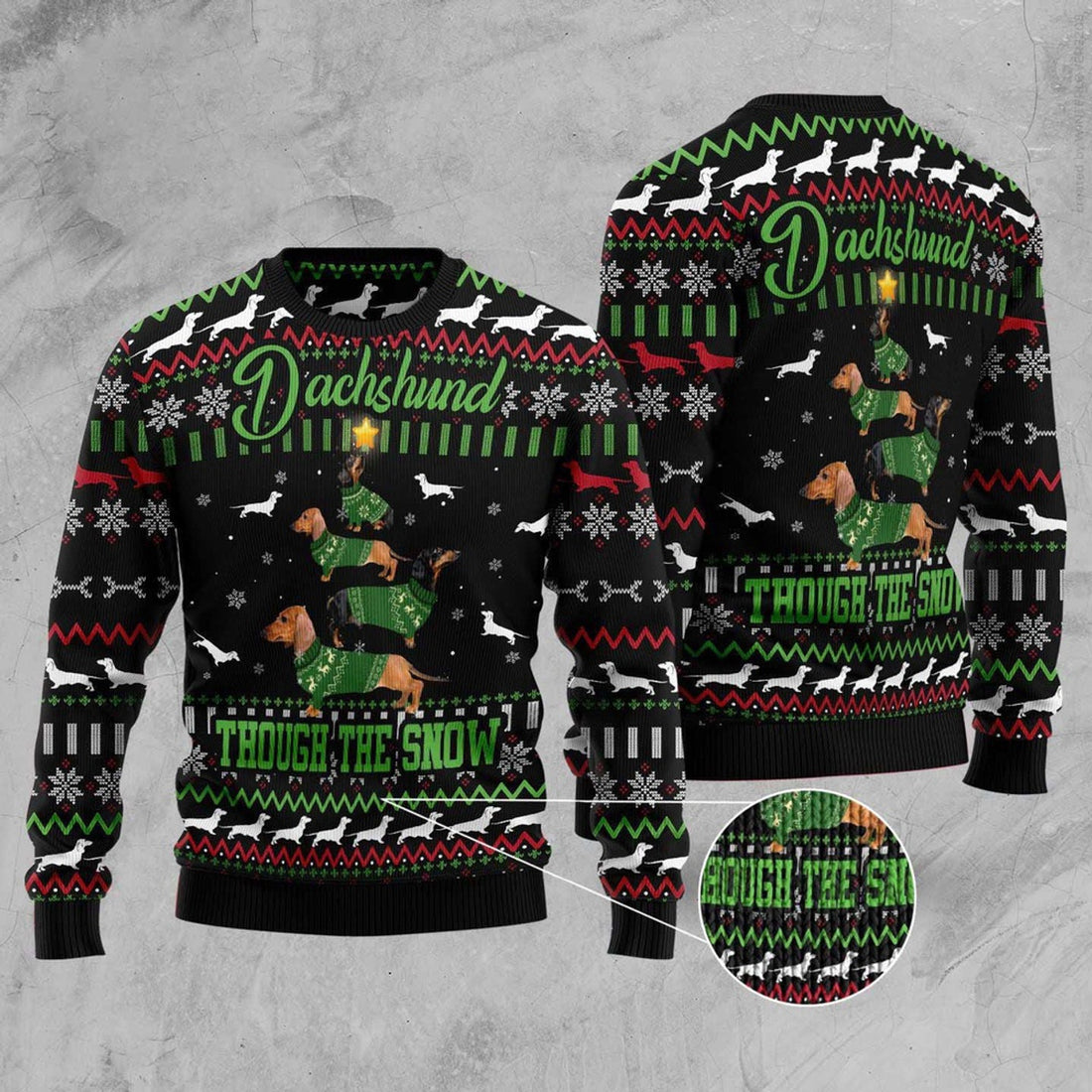 FUNSTUFFPRINT Dachshund Through Snow Christmas Ugly Christmas Sweater, Christmas Sweater, Ugly Sweater, Funny Xmas Sweaters Ugly Sweater