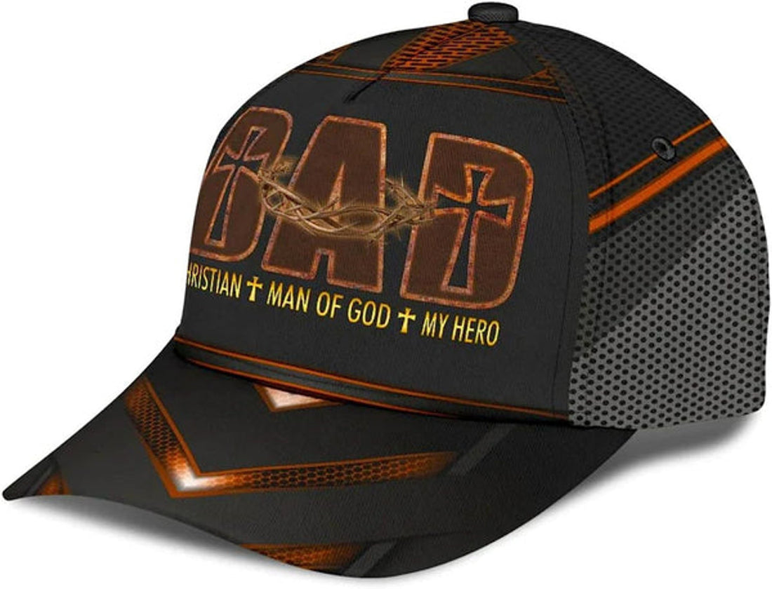 FUNSTUFFPRINT Dad Christian Man Of God My Hero Baseball Cap - Christian Hats for Men and Women