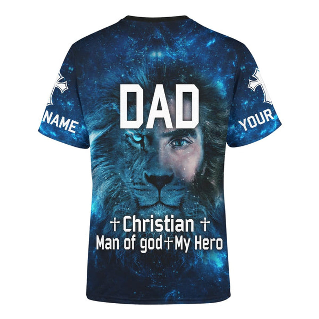FUNSTUFFPRINT Dad Christian Man Of God My Hero Jesus Family Faith Blue Customized Shirt - Christian 3D T-shirt
