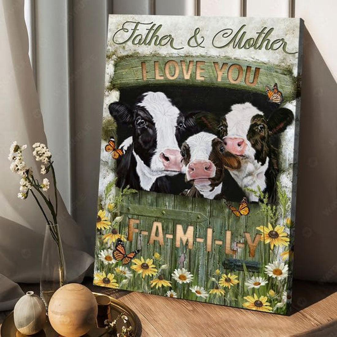 Dairy Cow, Father And Mother I Love You, Family Poster, Daily Family Poster and Canvas