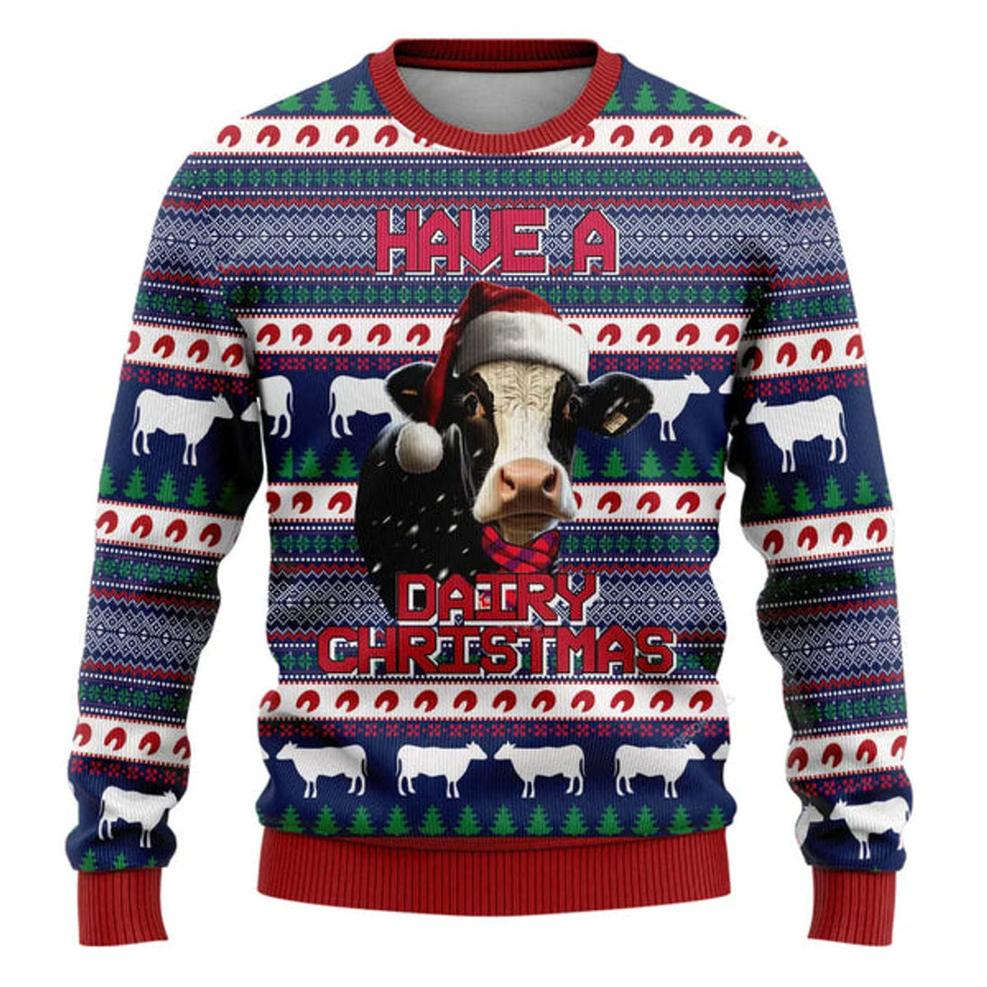 FUNSTUFFPRINT Dairy Cow Merry Christmass Ugly Christmas Sweater, Farm Sweater, Christmas Gift, Best Winter Outfit Christmas Ugly Sweater
