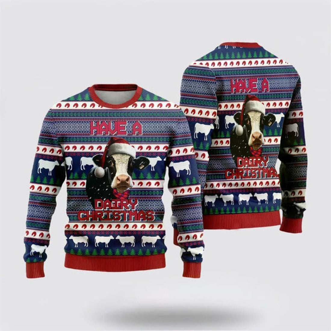 FUNSTUFFPRINT Dairy Cow Merry Christmass Ugly Christmas Sweater, Farm Sweater, Christmas Gift, Best Winter Outfit Christmas Ugly Sweater