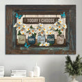 Daisy Flower Mason Jar Blue Butterfly Flower Vase Canvas Today I Choose Canvas Wall Art - Christian Wall Decor