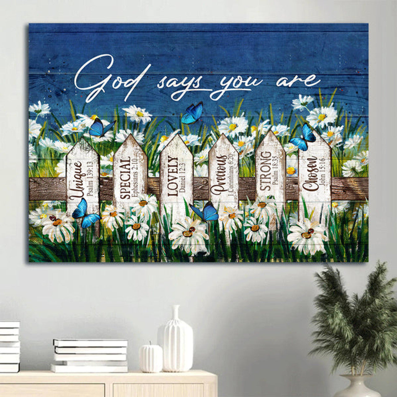 Daisy Garden Butterfly Fence Canvas God Says You Are Canvas Wall Art - Christian Wall Decor