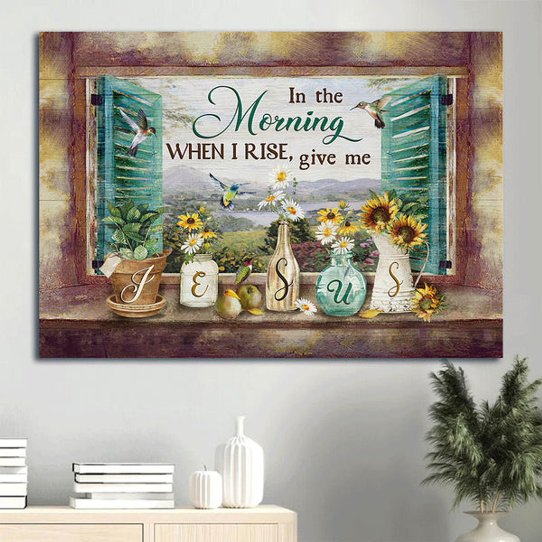 Daisy Painting Colorful Hummingbird Canvas In The Morning When I Rise Give Me Jesus Canvas Wall Art - Christian Wall Decor
