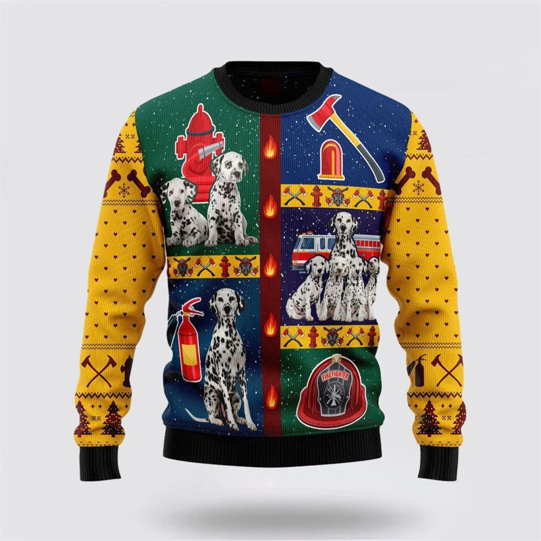 FUNSTUFFPRINT Dalmatian Firefighter Ugly Christmas Sweater – Christmas Gifts For Firefighters Ugly  Sweater