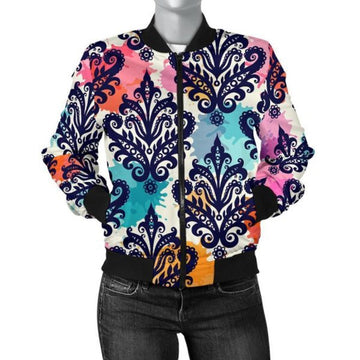 FUNSTUFFPRINT Damask Colorful Pattern Print Women Casual 3D Bomber Jacket