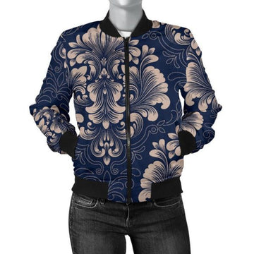 FUNSTUFFPRINT Damask Pattern Print Women Casual 3D Bomber Jacket
