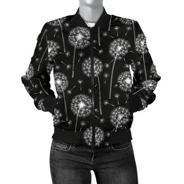 FUNSTUFFPRINT Dandelion Black Pattern Print Women Casual 3D Bomber Jacket