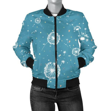 FUNSTUFFPRINT Dandelion Blue Pattern Print Women Casual 3D Bomber Jacket